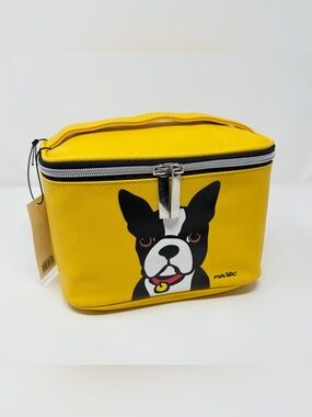 Marc Tetro Boston Terrier Rectangle Makeup Cosmetic Zipper Train Case Yellow NEW